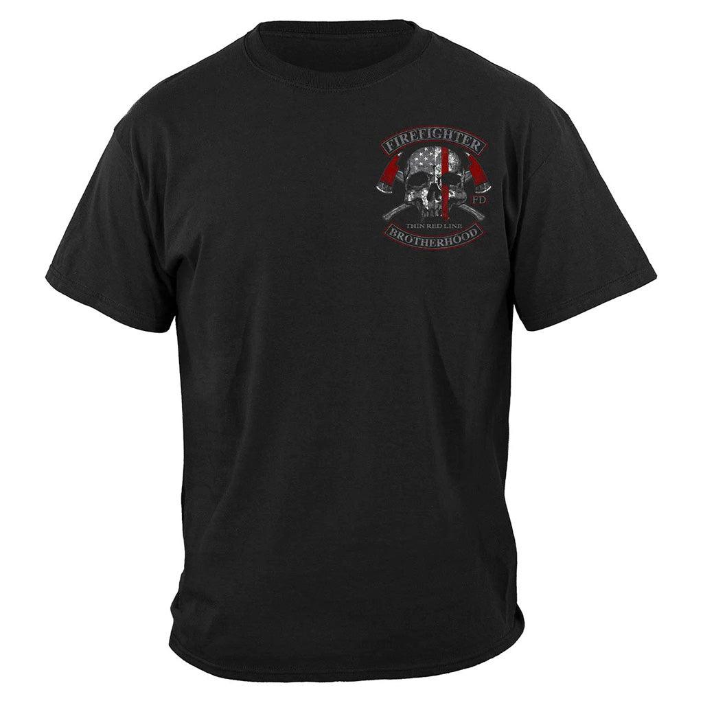 United States Firefighter Brotherhood Skull thin Red line Premium Long Sleeve - Military Republic