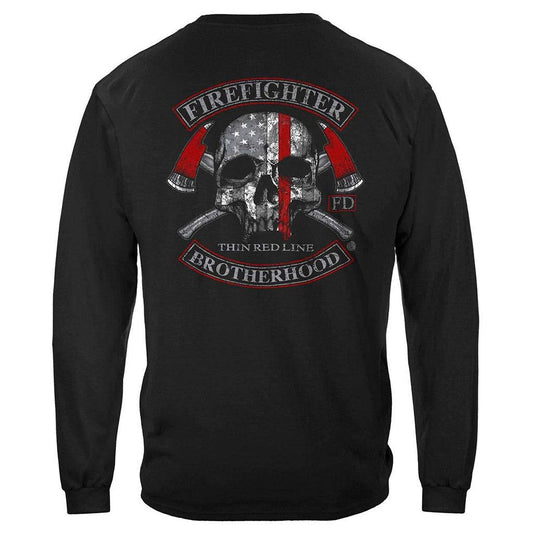 United States Firefighter Brotherhood Skull thin Red line Premium Long Sleeve - Military Republic