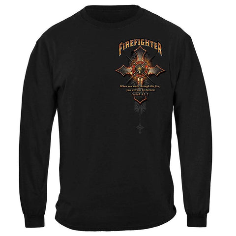 United States Firefighter Cross Walk Through the Fire Isaiah 43: 2 Premium Long Sleeve - Military Republic