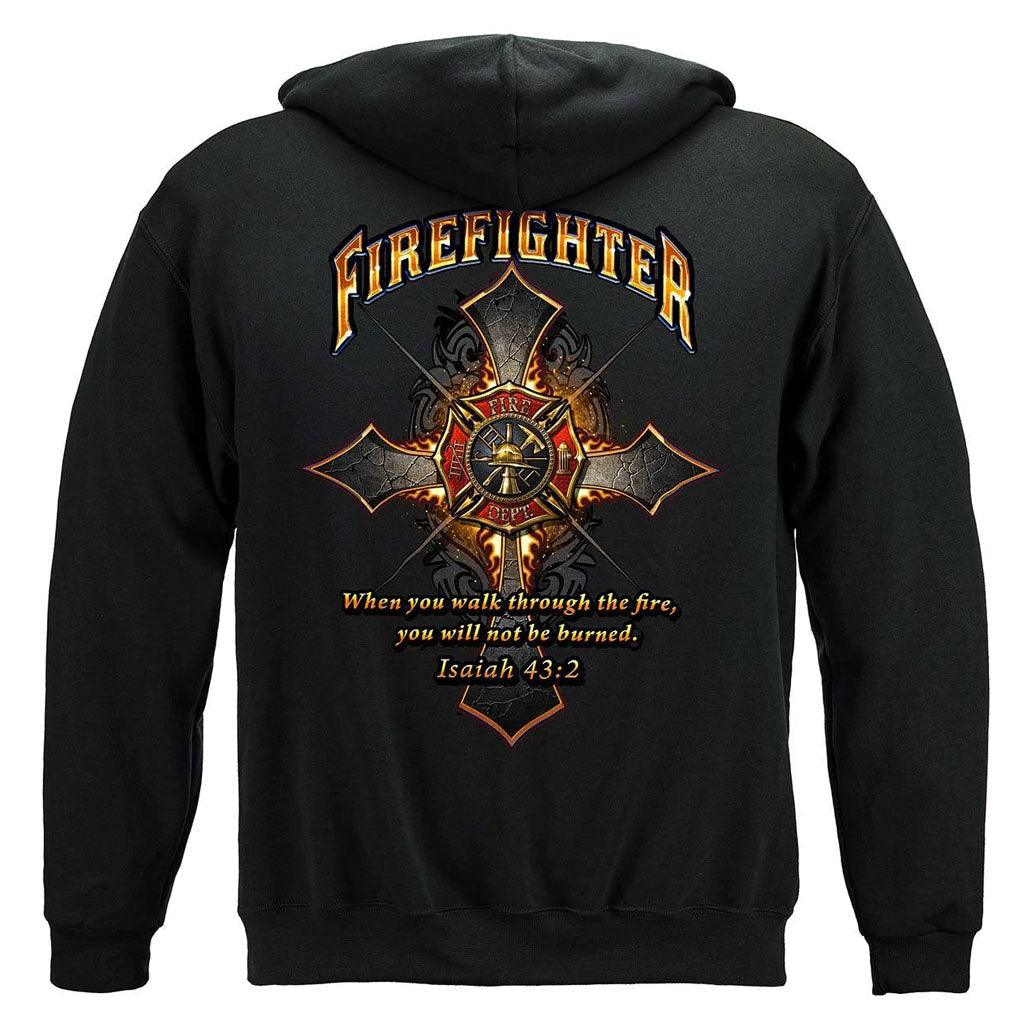 United States Firefighter Cross Walk Through the Fire Isaiah 43: 2 Premium Hoodie - Military Republic