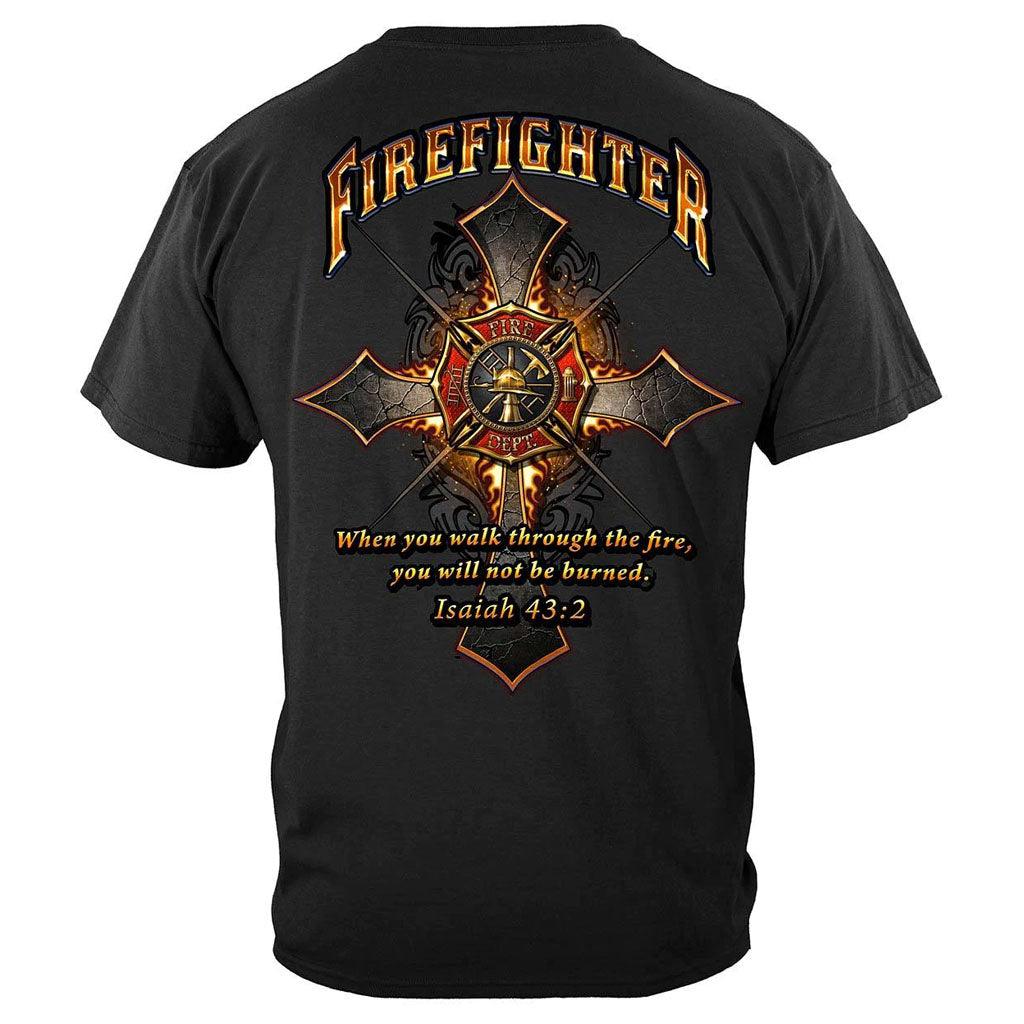 United States Firefighter Cross Walk Through the Fire Isaiah 43: 2 Premium Long Sleeve - Military Republic