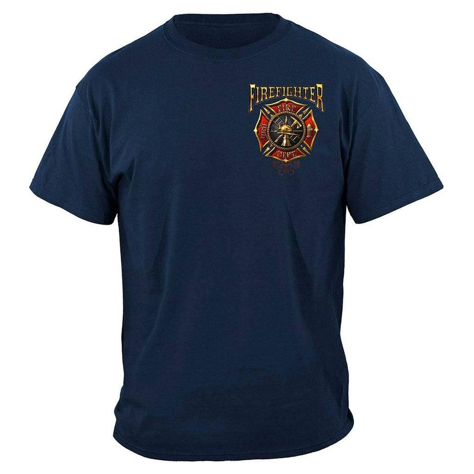 United States Firefighter Flames Gold Shield Premium Long Sleeve - Military Republic