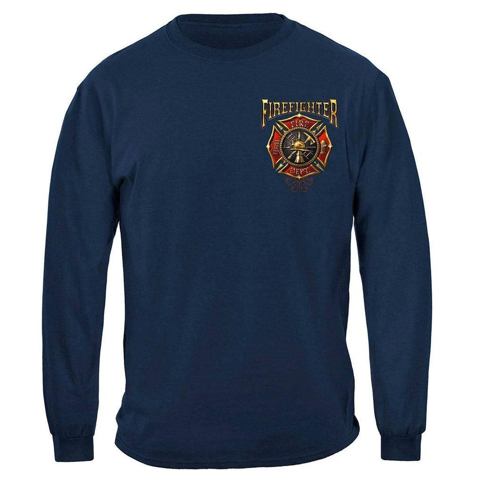 United States Firefighter Flames Gold Shield Premium Long Sleeve - Military Republic