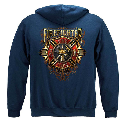 United States Firefighter Flames Gold Shield Premium Hoodie - Military Republic