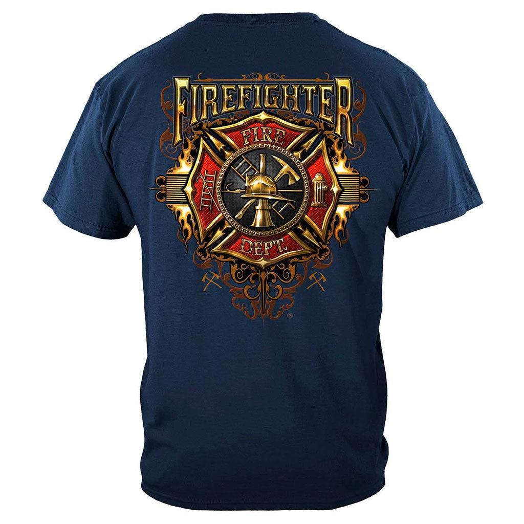 United States Firefighter Flames Gold Shield Premium Hoodie - Military Republic
