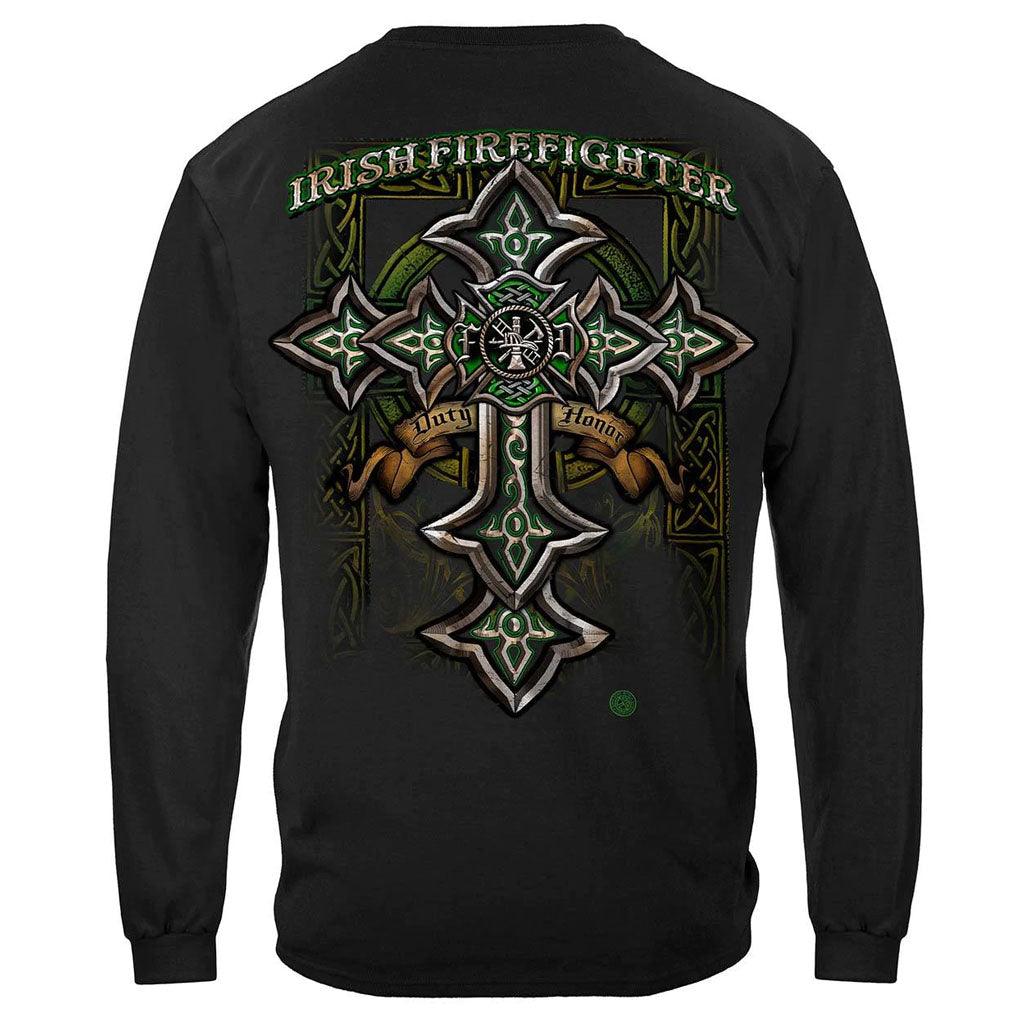 United States Firefighter Irish Celtic Cross Green Foil Premium T-Shirt - Military Republic