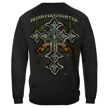 United States Firefighter Irish Celtic Cross Green Foil Premium Long Sleeve - Military Republic