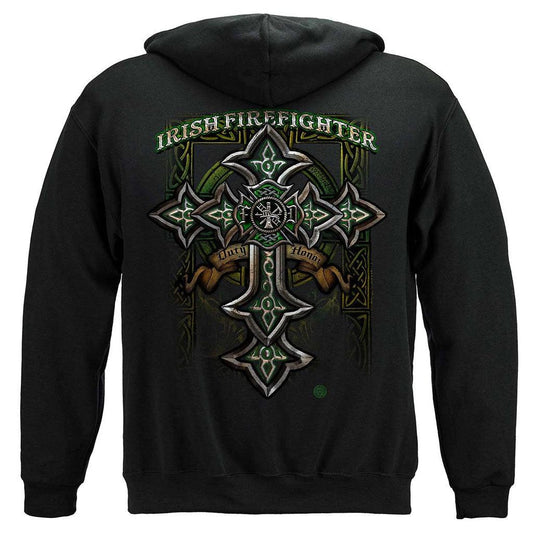 United States Firefighter Irish Celtic Cross Green Foil Premium Hoodie - Military Republic