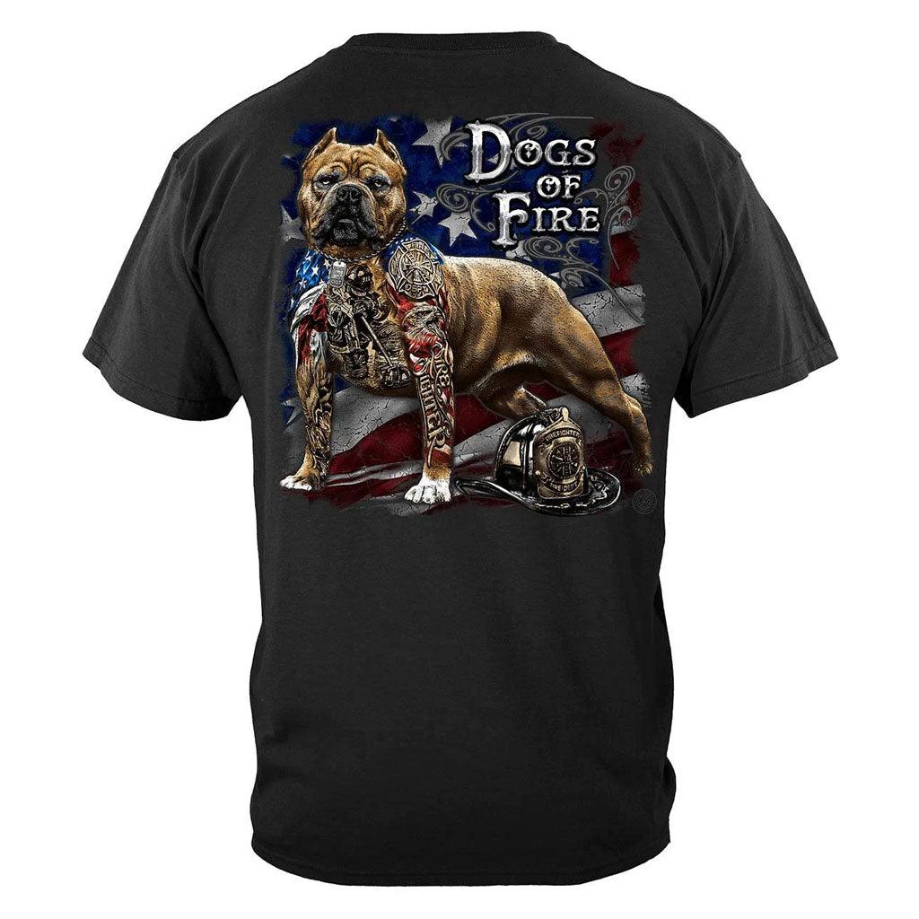 United States Firefighter Pit Bull Dog Tattoo American Flag Premium T ...