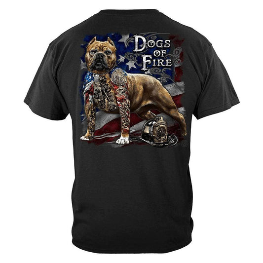 United States Firefighter Pit Bull Dog Tattoo American Flag Premium T-Shirt - Military Republic