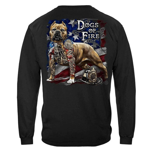 United States Firefighter Pit Bull Dog Tattoo American Flag Premium Long Sleeve - Military Republic