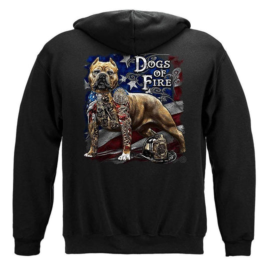 United States Firefighter Pit Bull Dog Tattoo American Flag Premium Hoodie - Military Republic