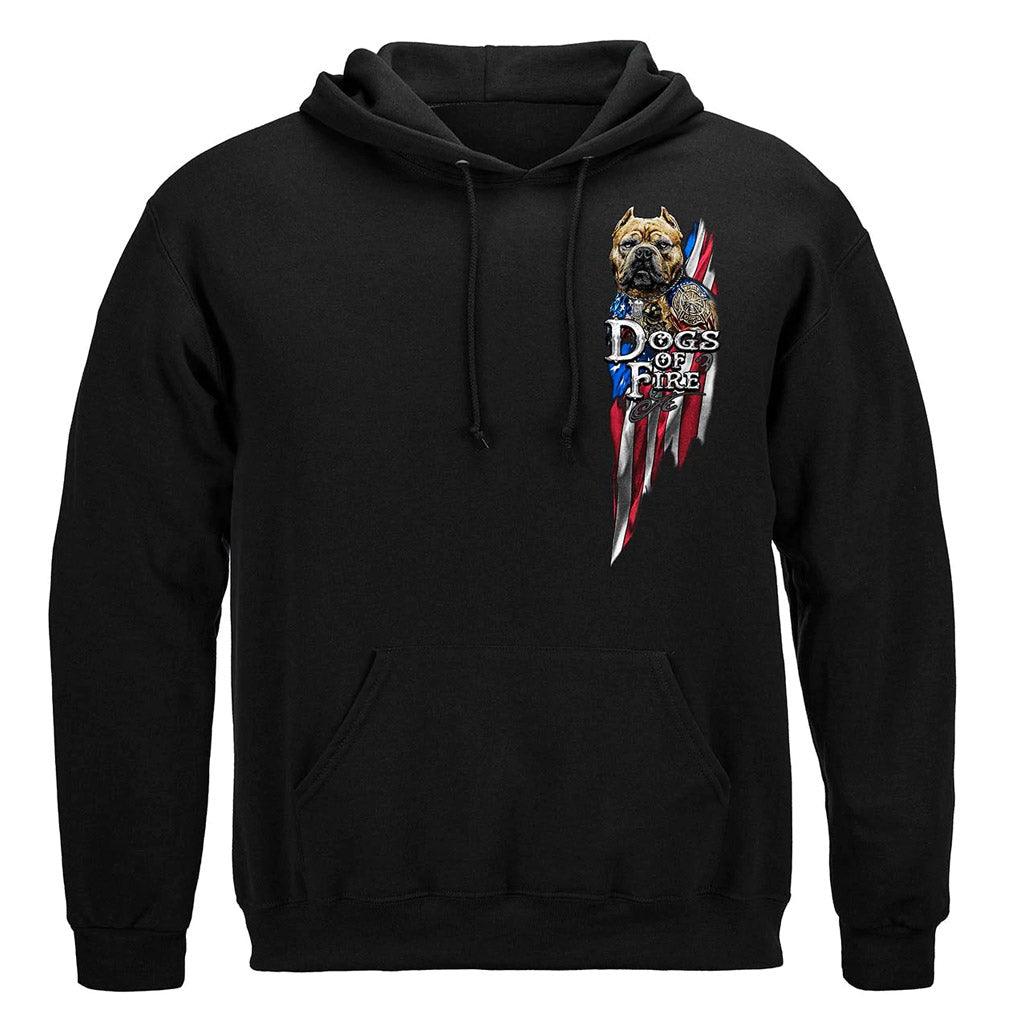 United States Firefighter Pit Bull Dog Tattoo American Flag Premium Hoodie - Military Republic