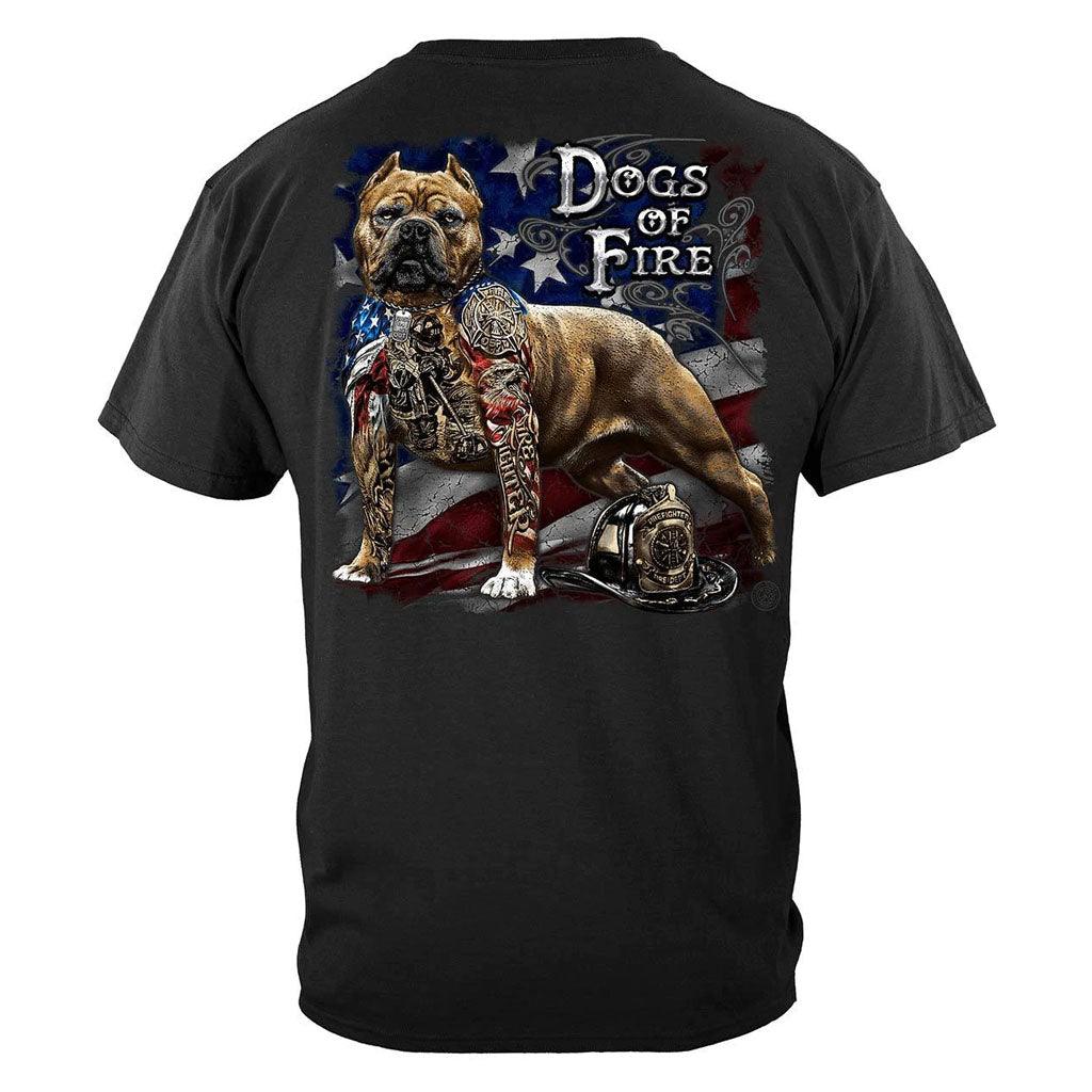 United States Firefighter Pit Bull Dog Tattoo American Flag Premium Long Sleeve - Military Republic