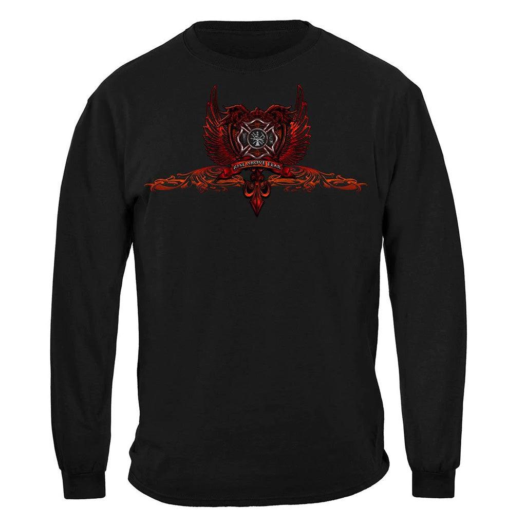 United States Firefighter Red Wings Rise Above Fear Silver Foil Premium Long Sleeve - Military Republic