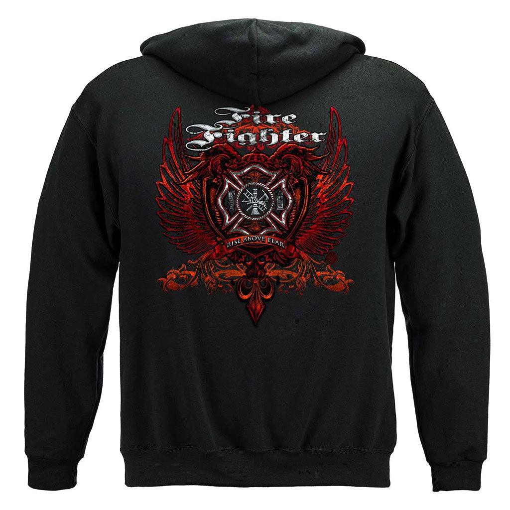United States Firefighter Red Wings Rise Above Fear Silver Foil Premium Hoodie - Military Republic