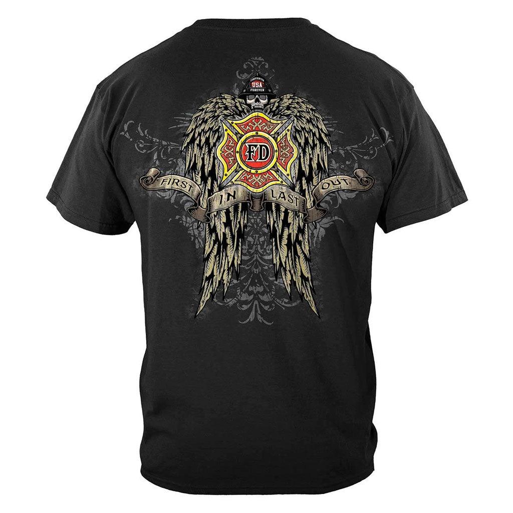 United States Firefighter Skull Wings Full Premium T-Shirt - Military Republic