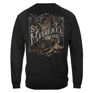 United States Firefighter St. Michael's Protect Us Silver Foil Premium T-Shirt - Military Republic