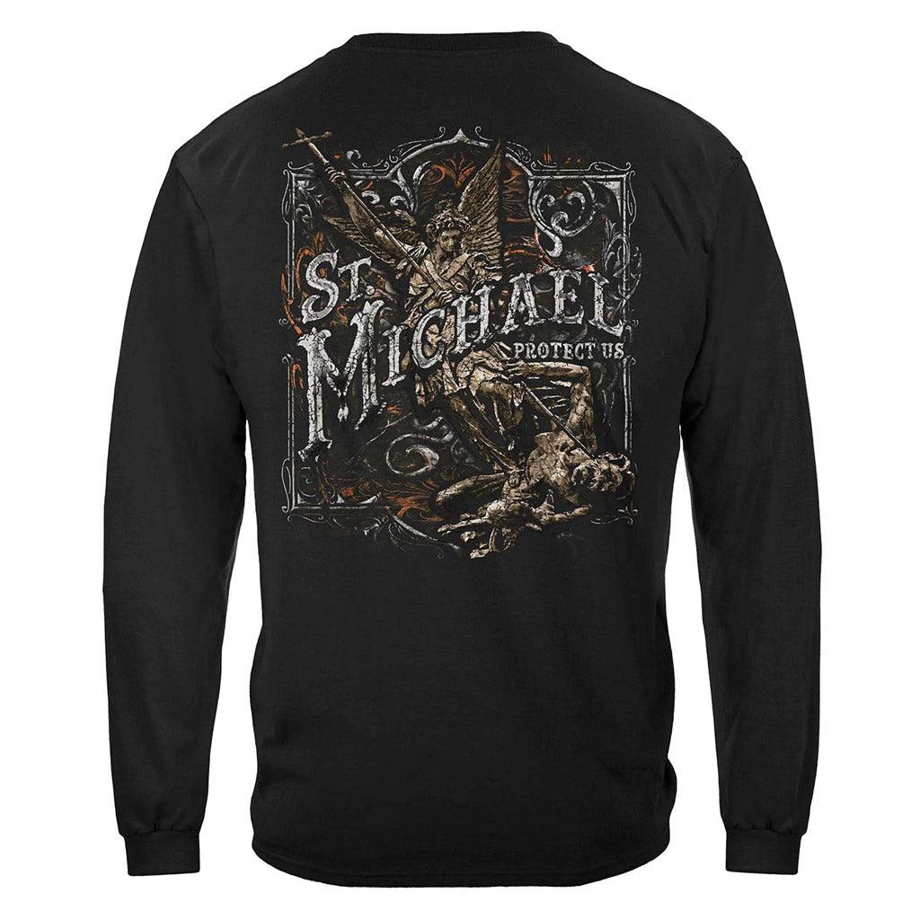 United States Firefighter St. Michael's Protect Us Silver Foil Premium Long Sleeve - Military Republic