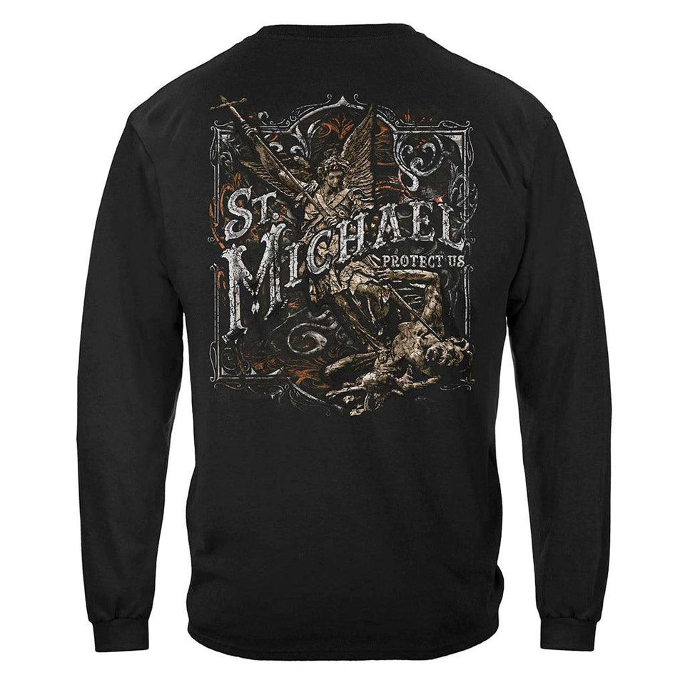 United States Firefighter St. Michael's Protect Us Silver Foil Premium Long Sleeve - Military Republic