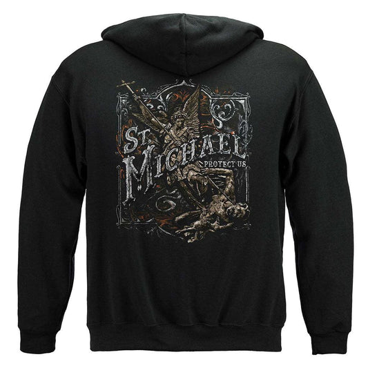 United States Firefighter St. Michael's Protect Us Silver Foil Premium Hoodie - Military Republic