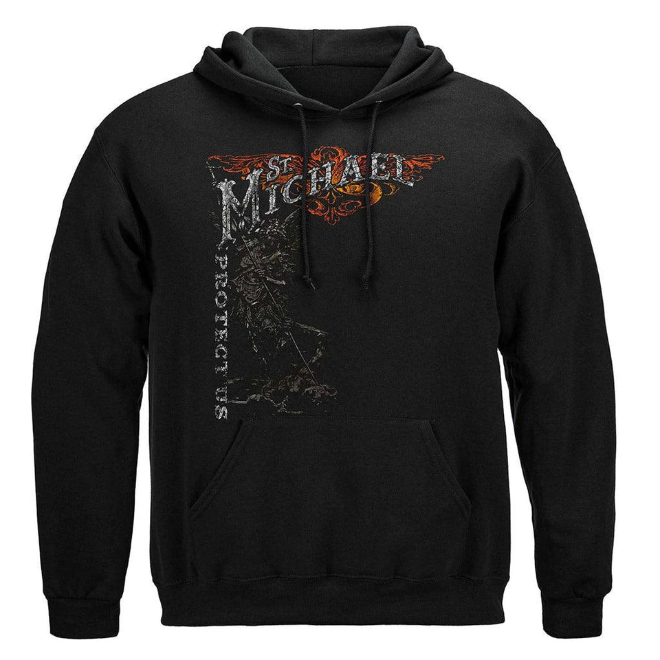 United States Firefighter St. Michael's Protect Us Silver Foil Premium Hoodie - Military Republic