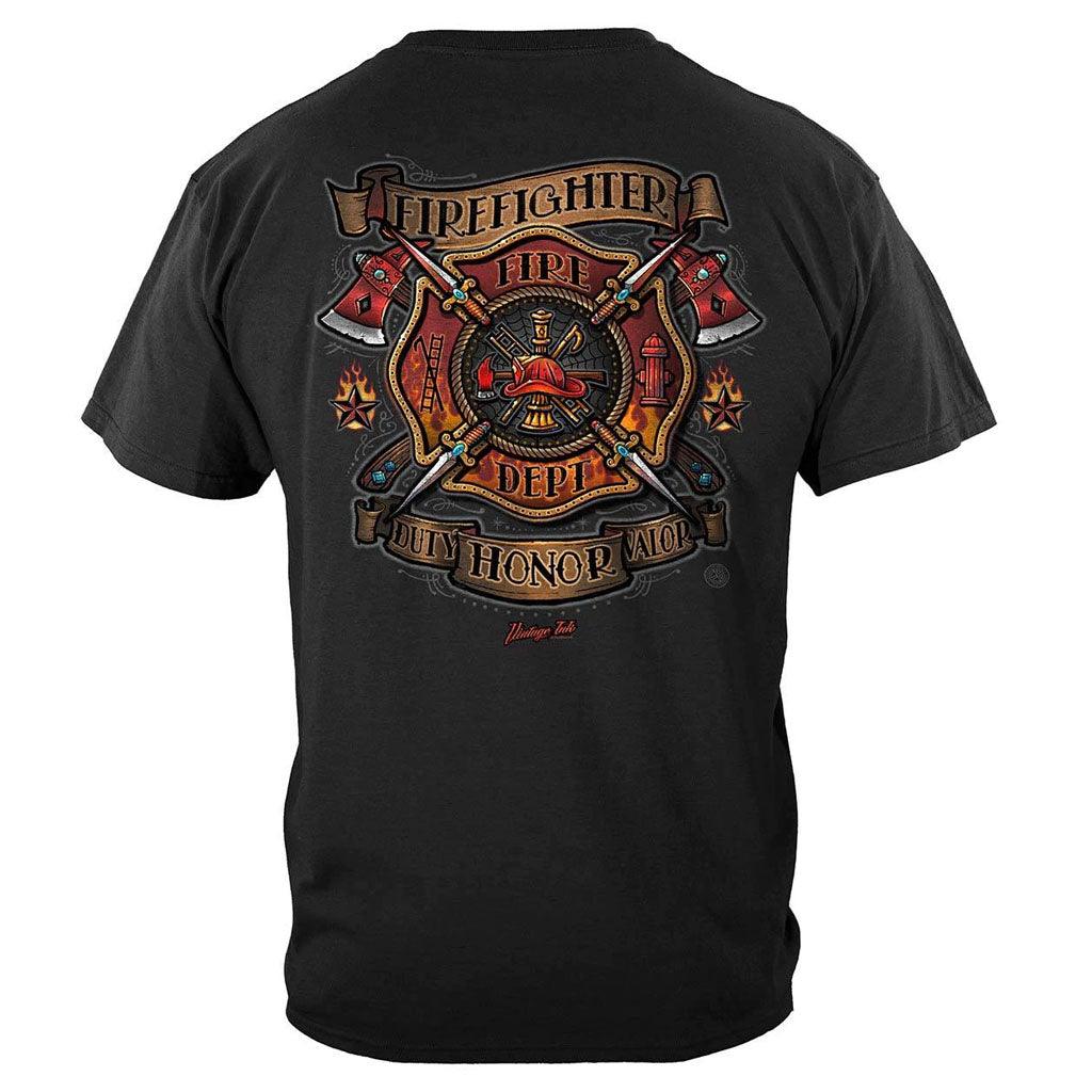 United States Firefighter Tattoo Vintage Ink Premium Long Sleeve - Military Republic