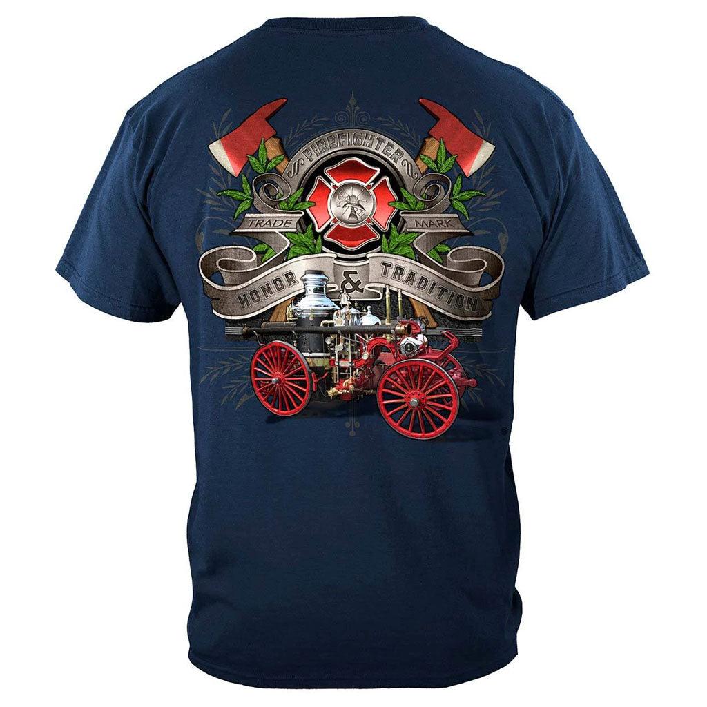 United States Firefighter Traditional Anique Pump Truck Premium T-Shirt - Military Republic