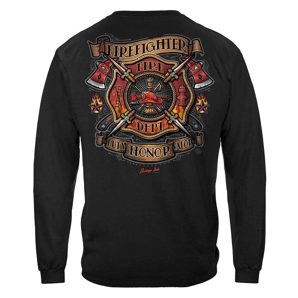 United States Firefighter Vintage Tattoo Art Premium T-Shirt - Military Republic