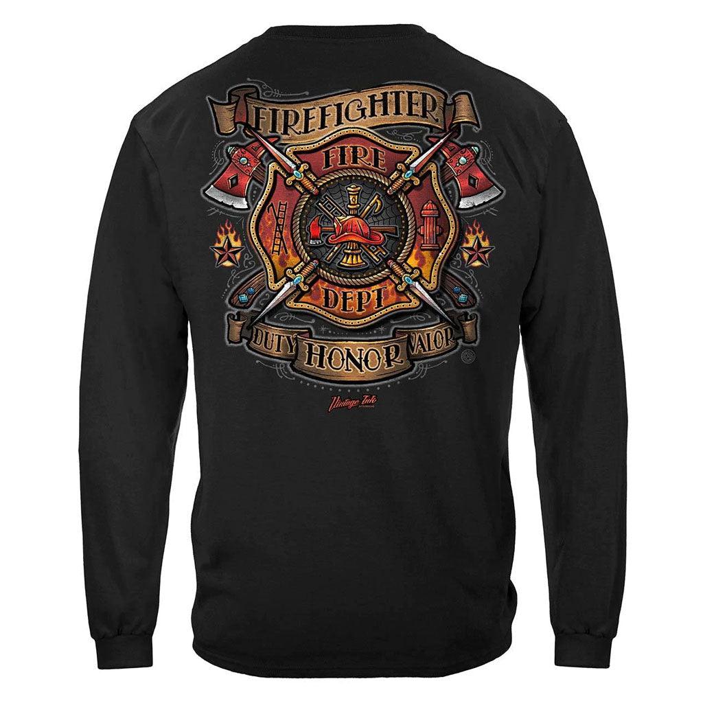 United States Firefighter Vintage Tattoo Art Premium Hoodie - Military Republic