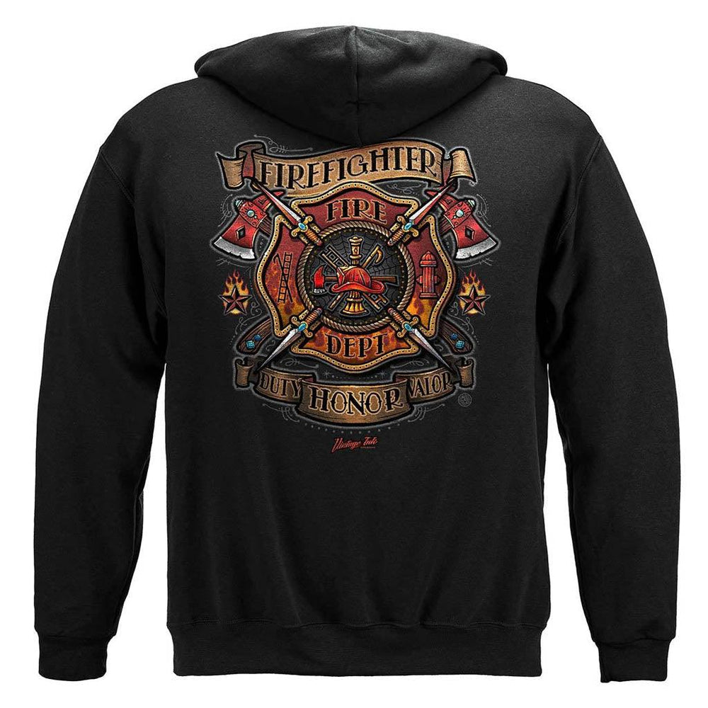United States Firefighter Vintage Tattoo Art Premium Hoodie - Military Republic