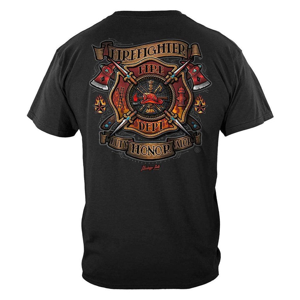 United States Firefighter Vintage Tattoo Art Premium Long Sleeve - Military Republic