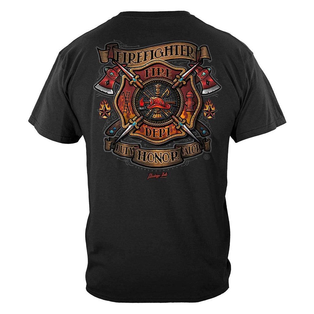 United States Firefighter Vintage Tattoo Art Premium Hoodie - Military Republic