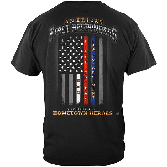 First Responders Flag Home Town Heroes T-Shirt - Military Republic