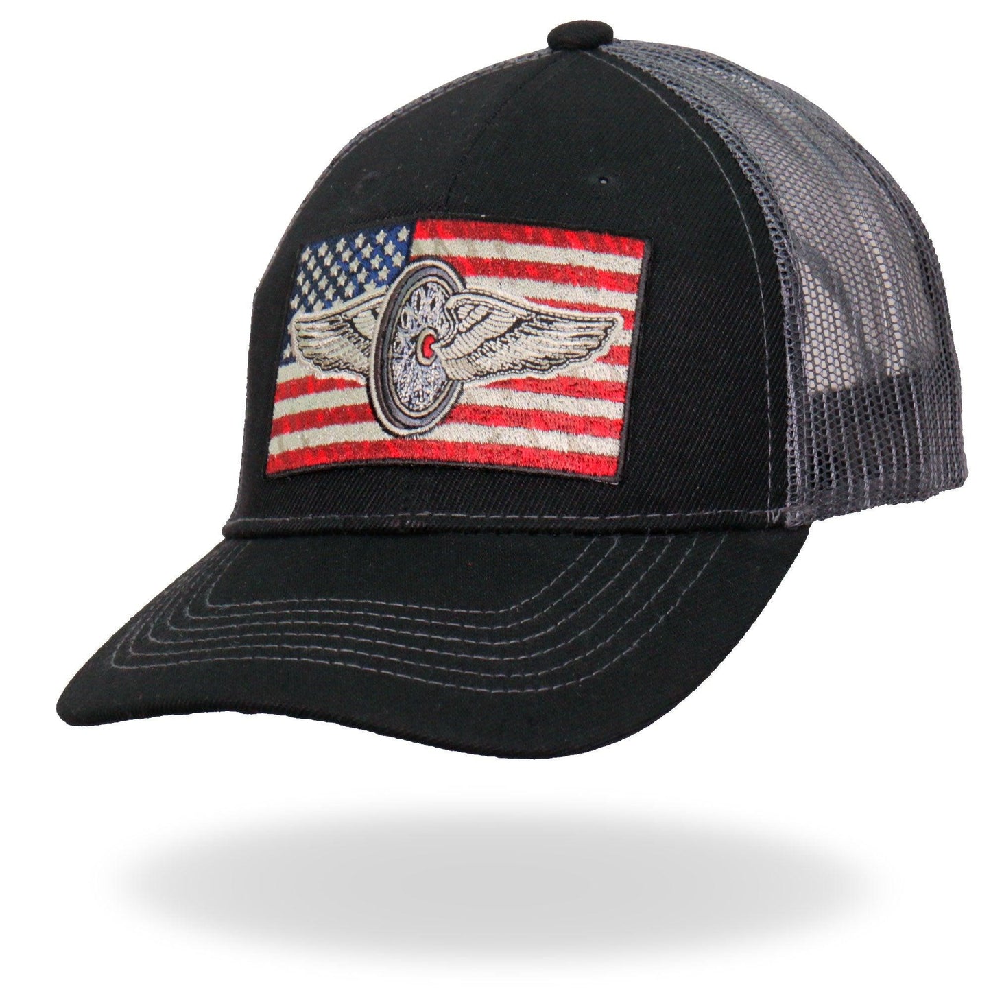 Black Grey Flying Wheel Flag Trucker Mesh Hat - Military Republic