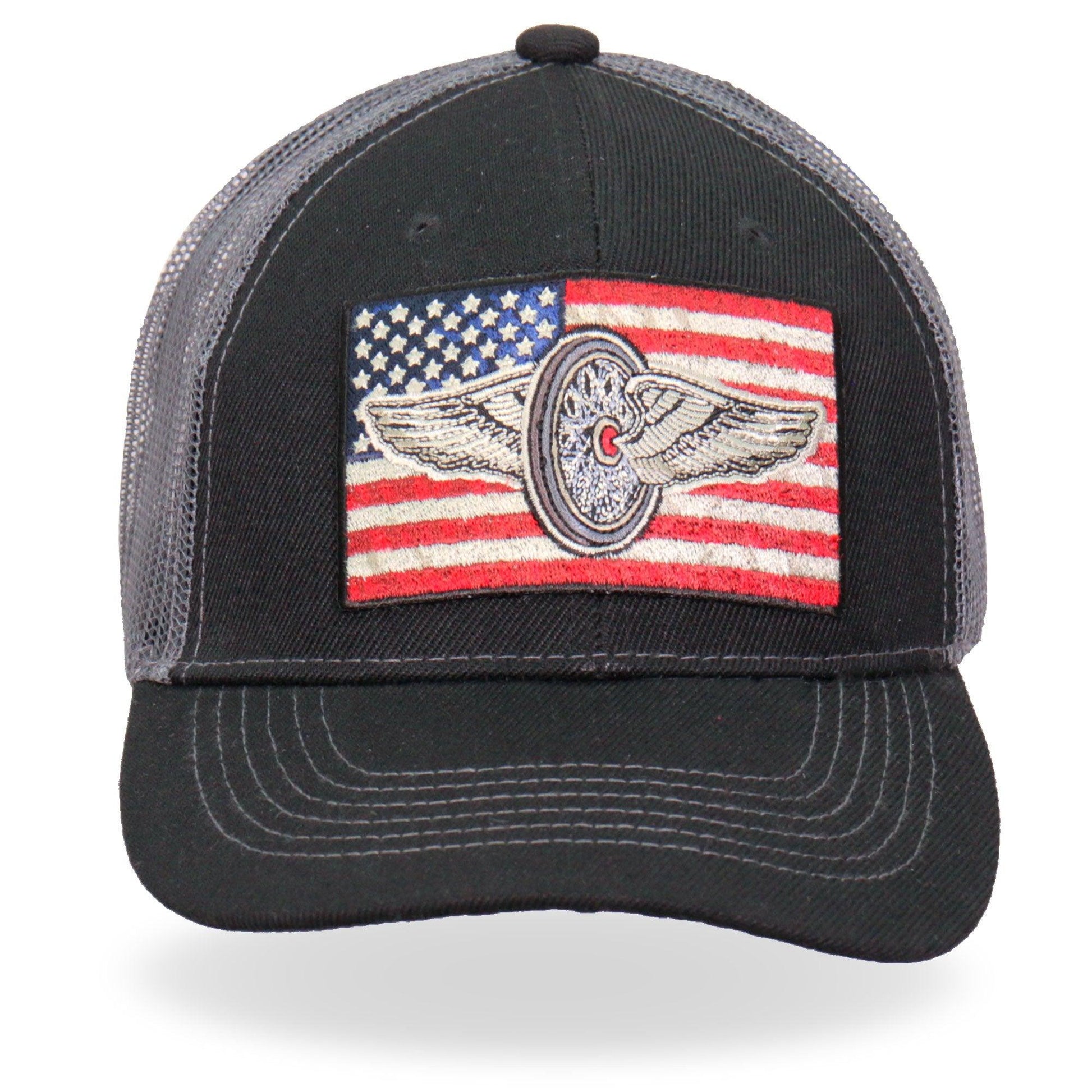 Black Grey Flying Wheel Flag Trucker Mesh Hat - Military Republic