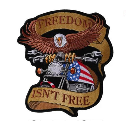 Freedom Isn't Free Motorcycle Eagle Embroidered Large Iron on Patch - Military Republic