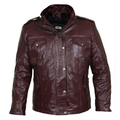 Gentleman's Burgundy Genuine Leather Field Jacket - Military Republic