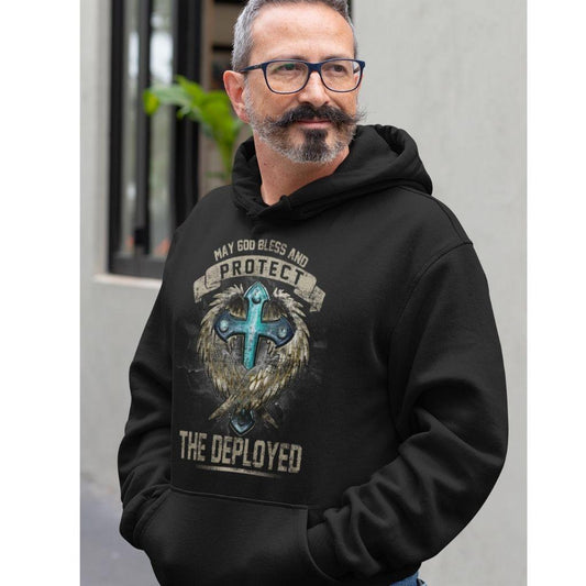 God Bless and Protect the Deployed Cross & Angel Unisex Hoodie - Military Republic