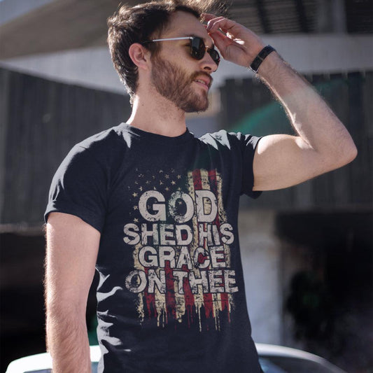 God Shed His Grace On Thee Distressed Flag T-shirt - Military Republic