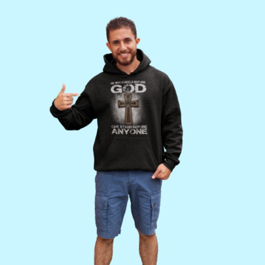 He Who Kneels Before God Can Stand Before Anyone Unisex Hoodie - Military Republic