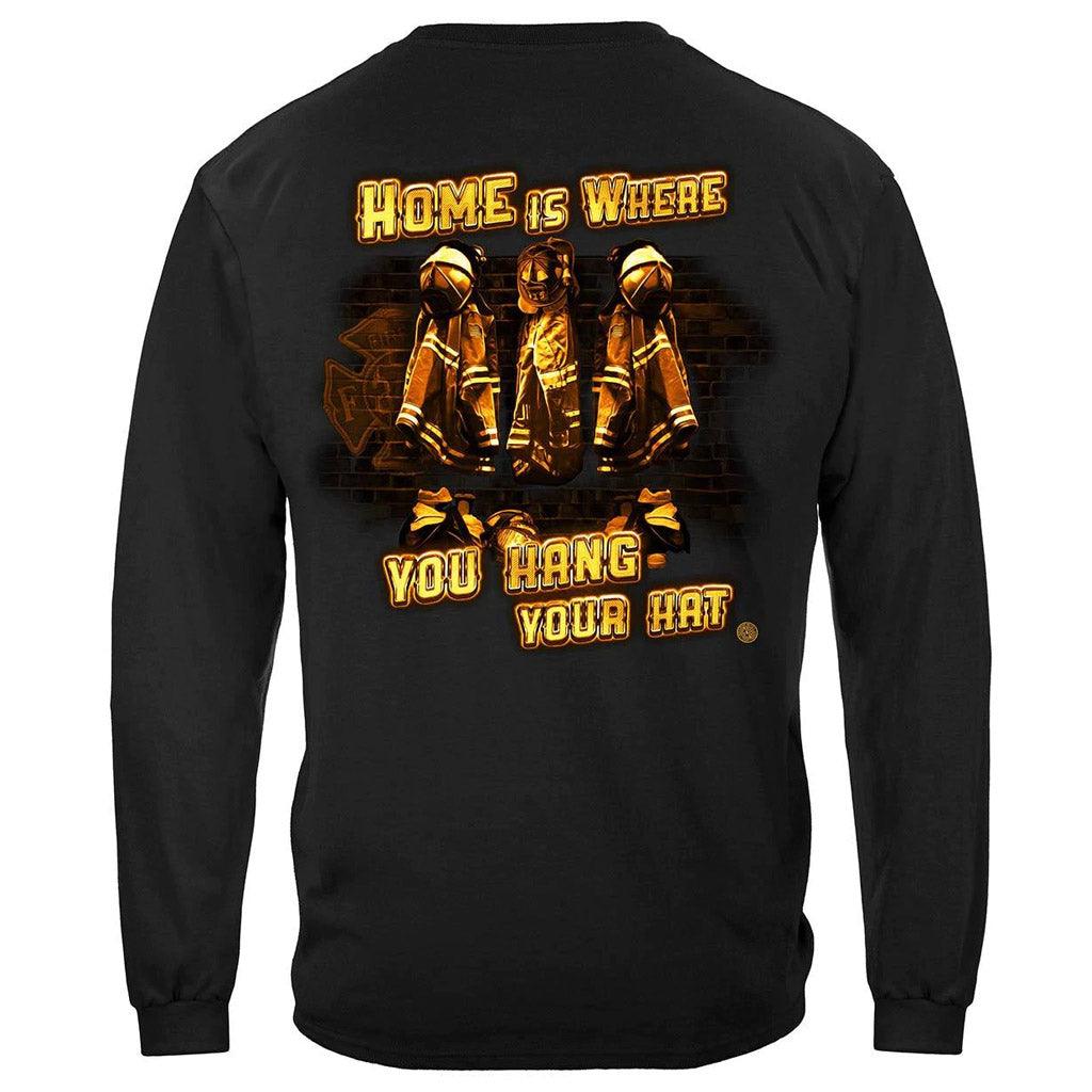 United States Elite Home Is Where You Hang Your Hat Firefighter Premium Long Sleeve - Military Republic