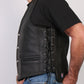 Hot Leathers Men's USA Made Extra Long Back Premium Heavyweight Steer hide Leather Vest - Military Republic