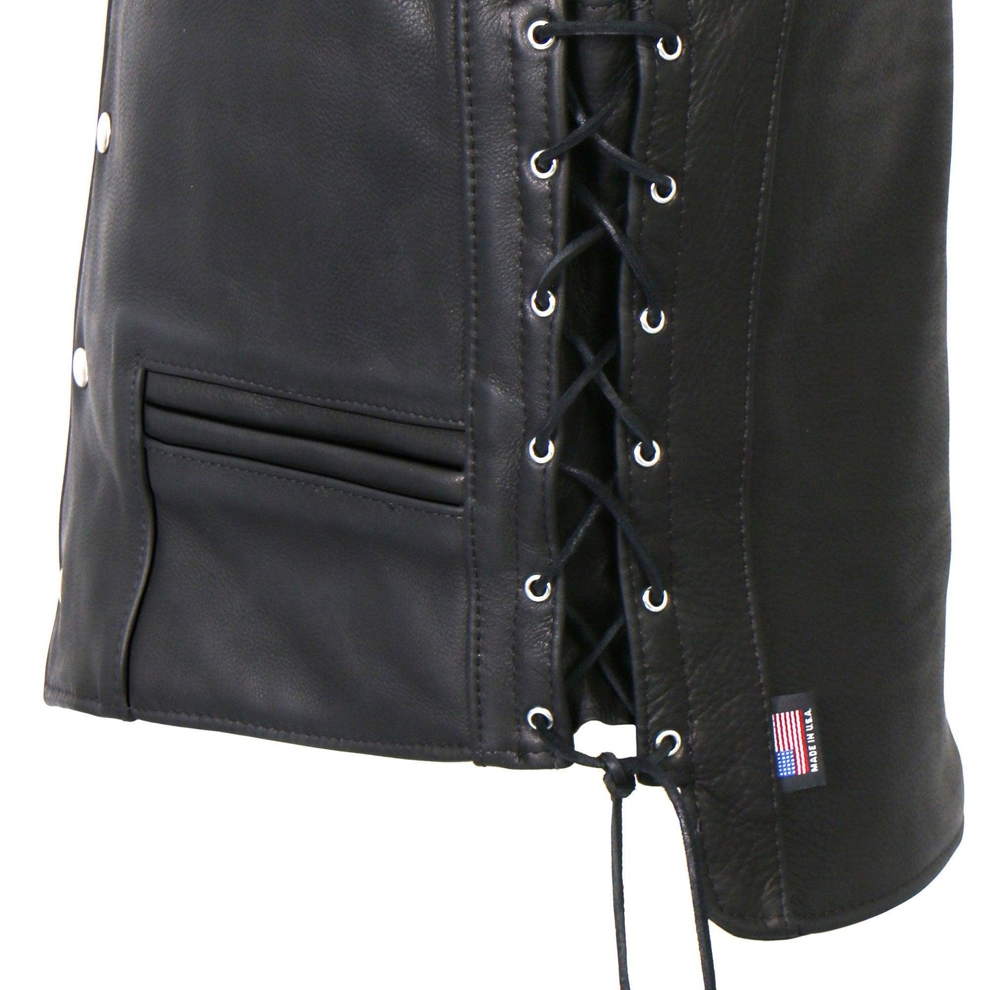 Hot Leathers Men's USA Made Extra Long Back Premium Heavyweight Steer hide Leather Vest - Military Republic