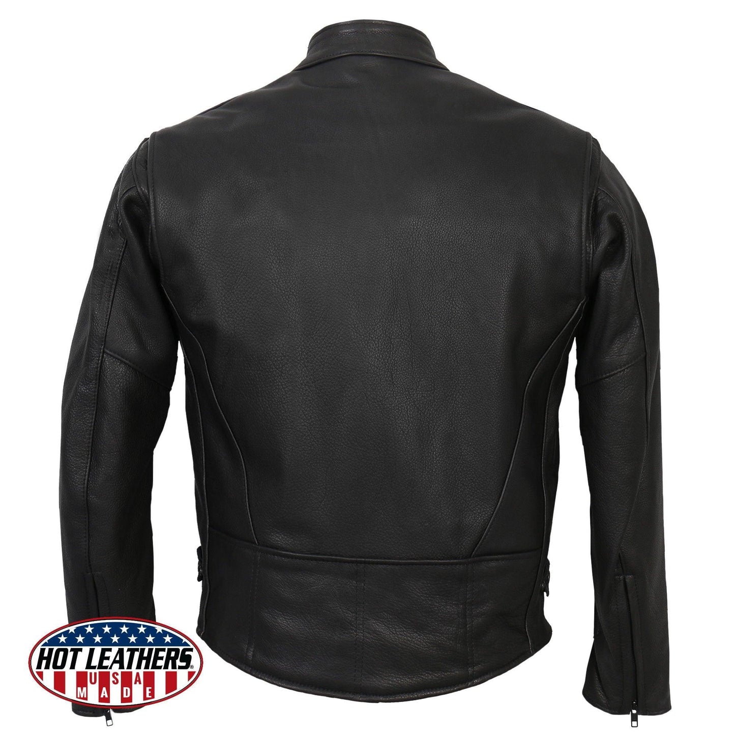 Hot Leathers Men's USA Made Premium Full Grain Naked Cow Hide Racer Jacket - Military Republic