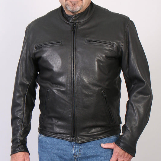 Hot Leathers Men's USA Made Premium Full Grain Naked Cow Hide Racer Jacket - Military Republic