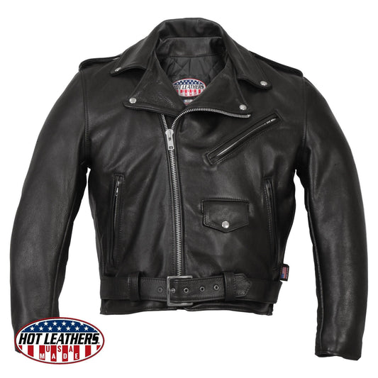 Hot Leathers Men's USA Made Premium Naked Cow Hide Classic Motorcycle Jacket - Military Republic