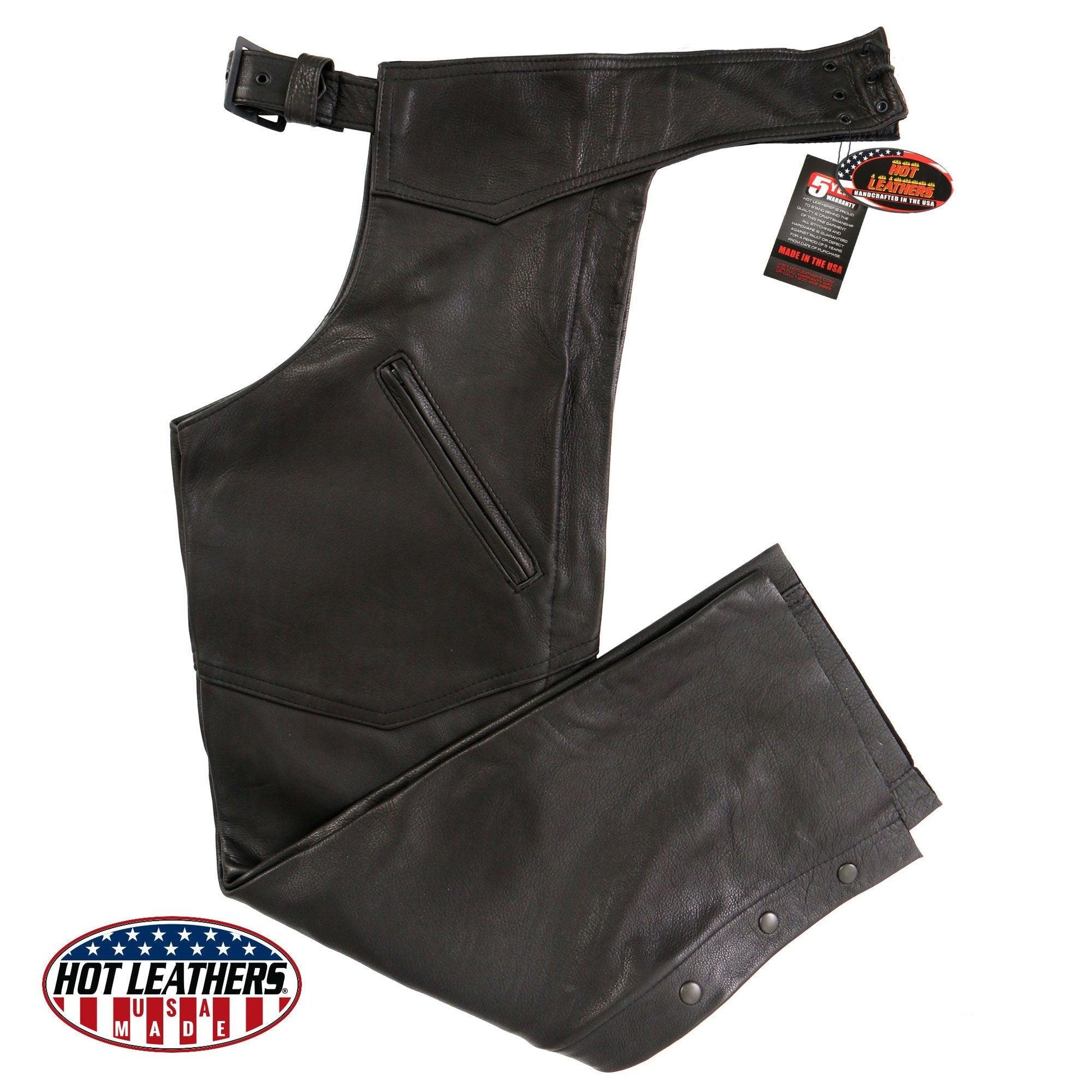 Hot Leathers USA Made Soft Cow Hide Leather Chaps For Men - Military Republic