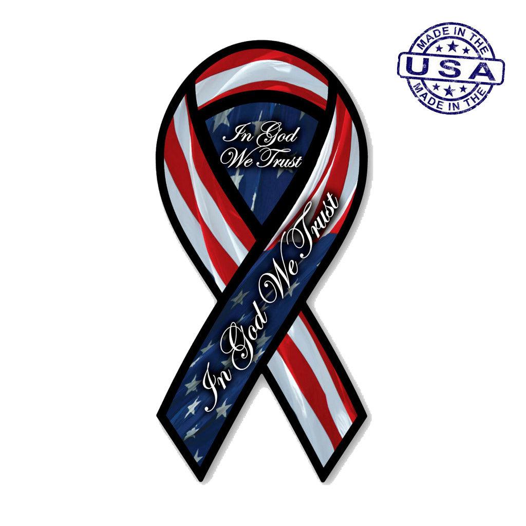 United States Patriotic In God we Trust 2 in 1 Ribbon Magnet (3.88" x 8") - Military Republic