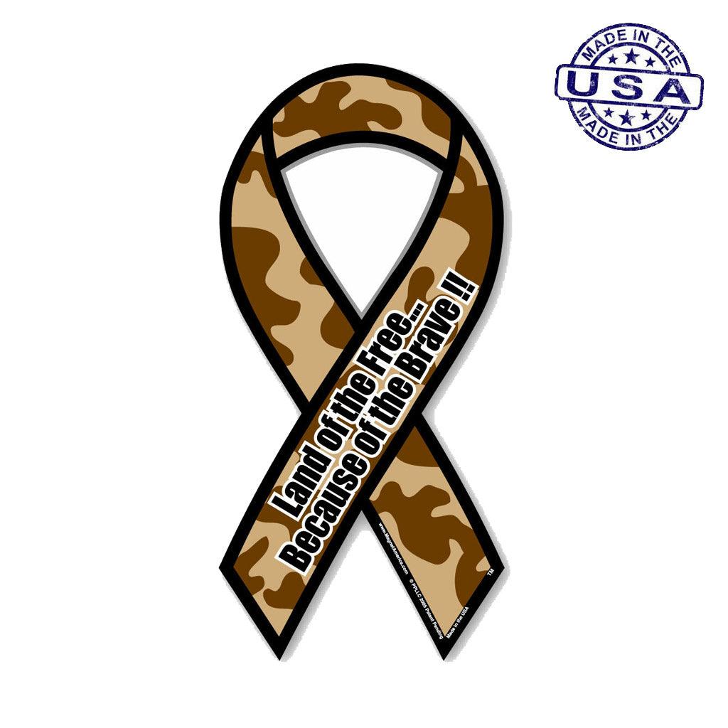 United States Patriotic Land of the Free Brown Camo Ribbon Magnet (3.88" x 8") - Military Republic
